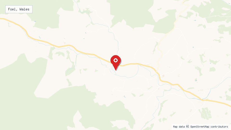 Street map of Foel, Wales with location pin