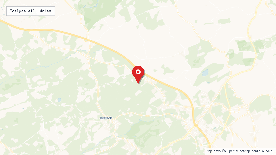Street map of Foelgastell, Wales with location pin