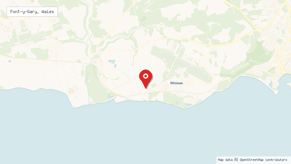 Street map of Font-y-Gary, Wales with location pin