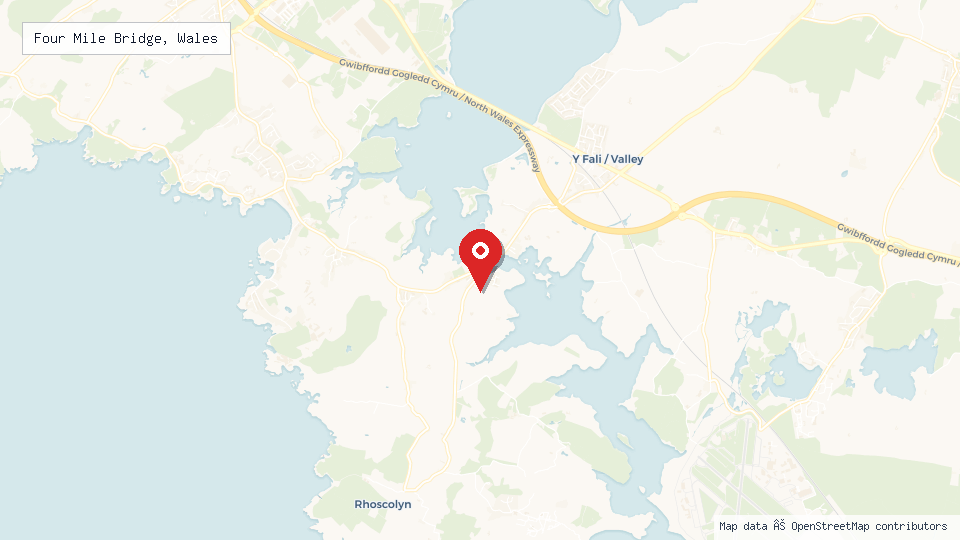 Street map of Four Mile Bridge, Wales with location pin