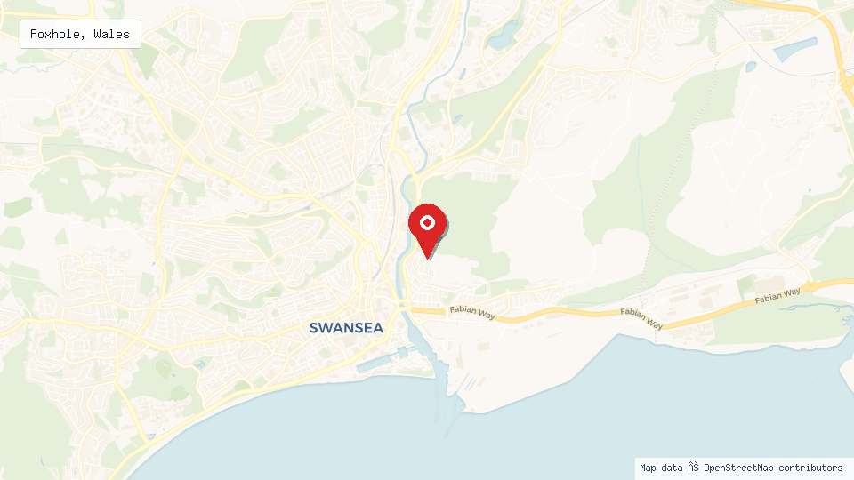 Street map of Foxhole, Wales with location pin