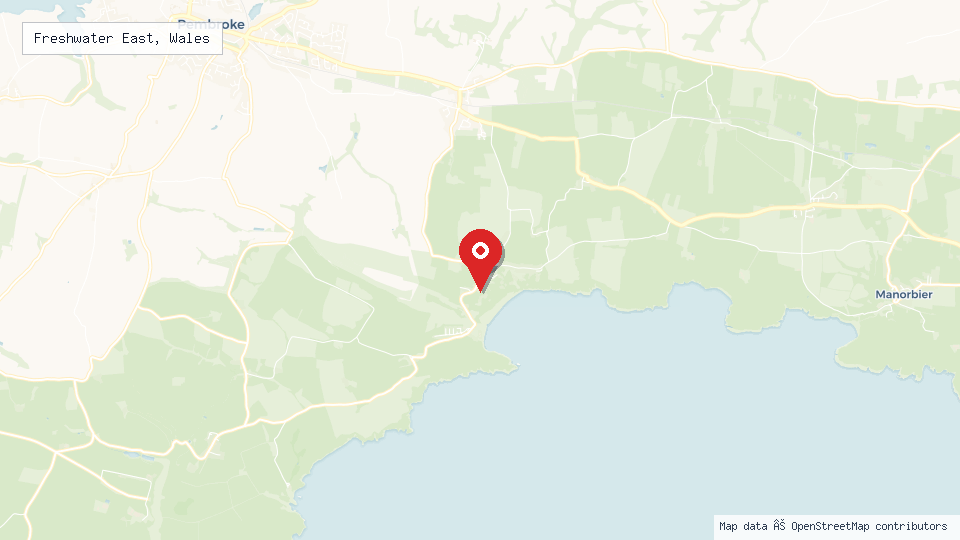 Street map of Freshwater East, Wales with location pin