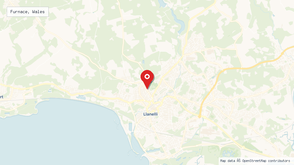 Street map of Furnace, Wales with location pin