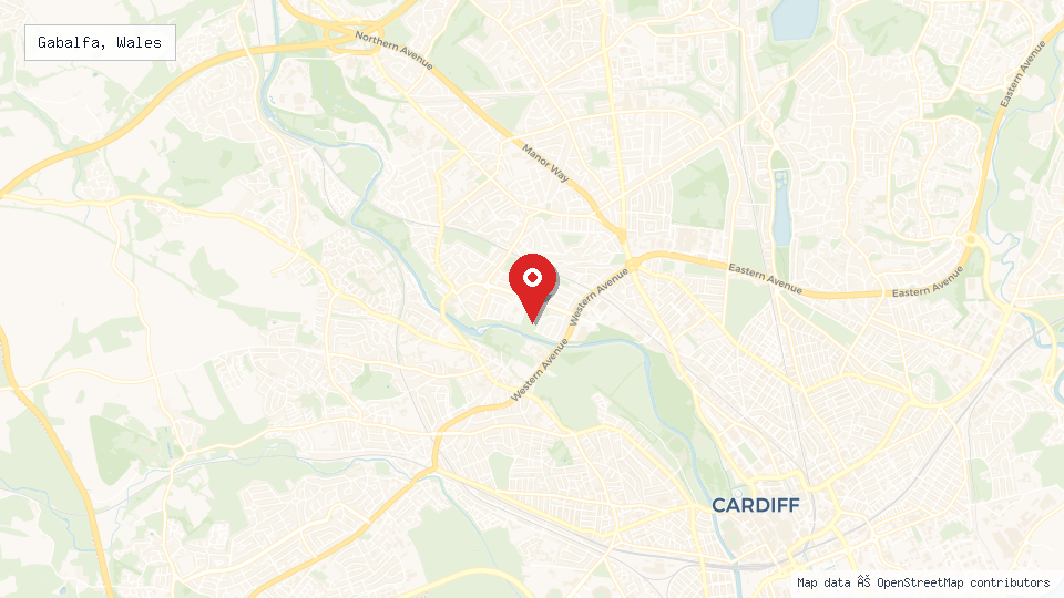 Street map of Gabalfa, Wales with location pin