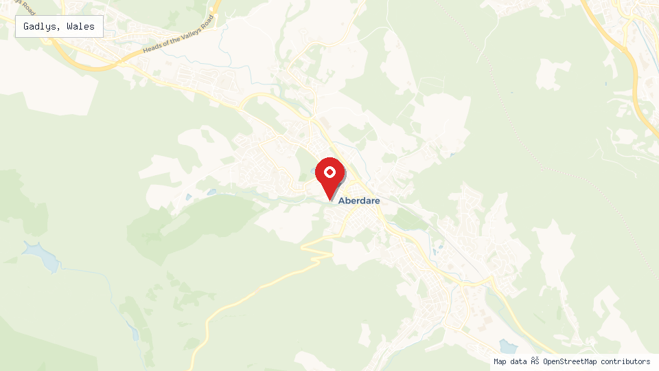Street map of Gadlys, Wales with location pin