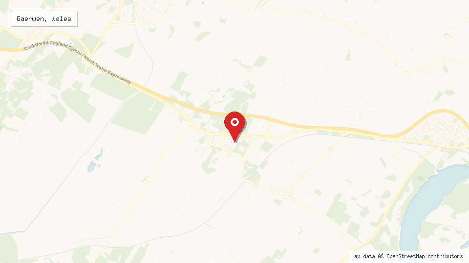 Street map of Gaerwen, Wales with location pin