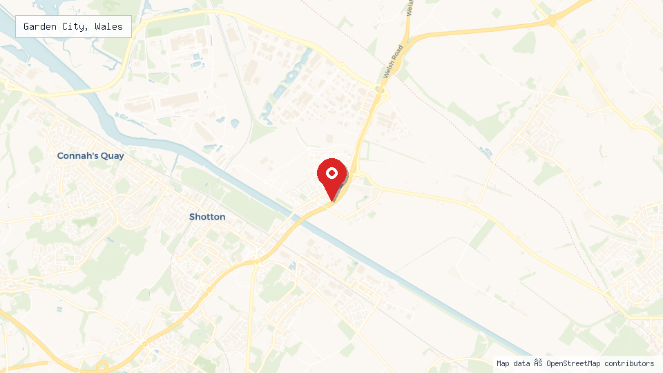 Street map of Garden City, Wales with location pin