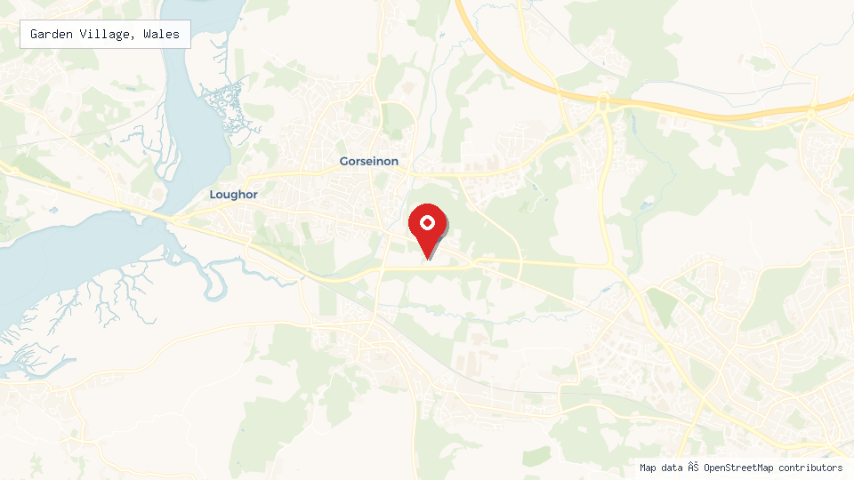 Street map of Garden Village, Wales with location pin