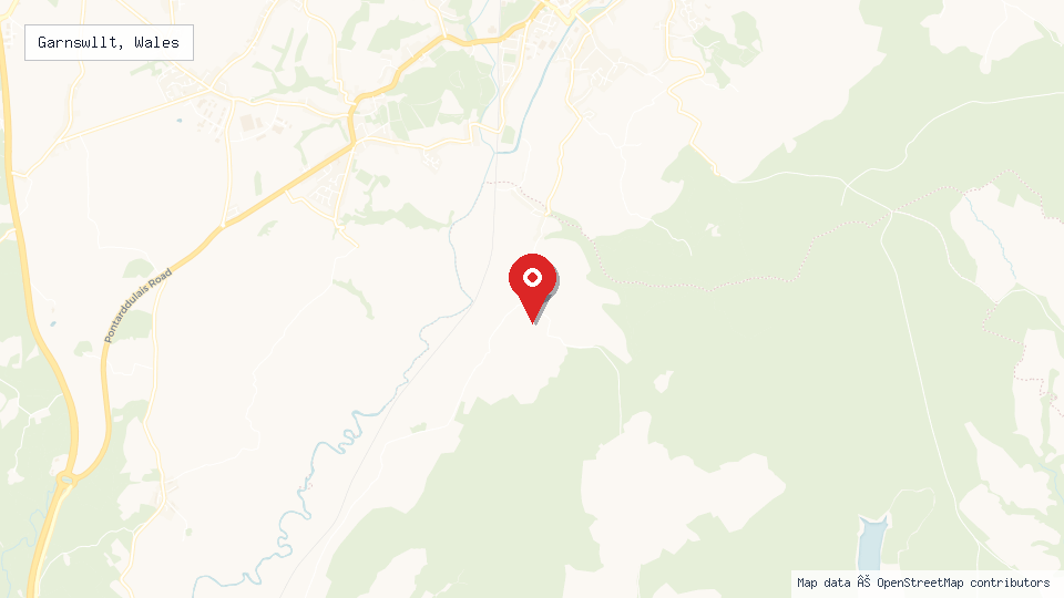 Street map of Garnswllt, Wales with location pin