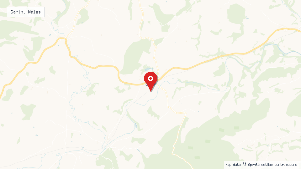 Street map of Garth, Wales with location pin