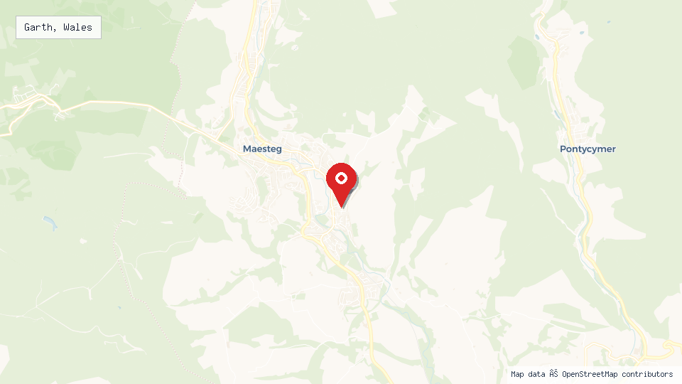 Street map of Garth, Wales with location pin