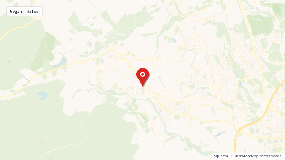 Street map of Gegin, Wales with location pin