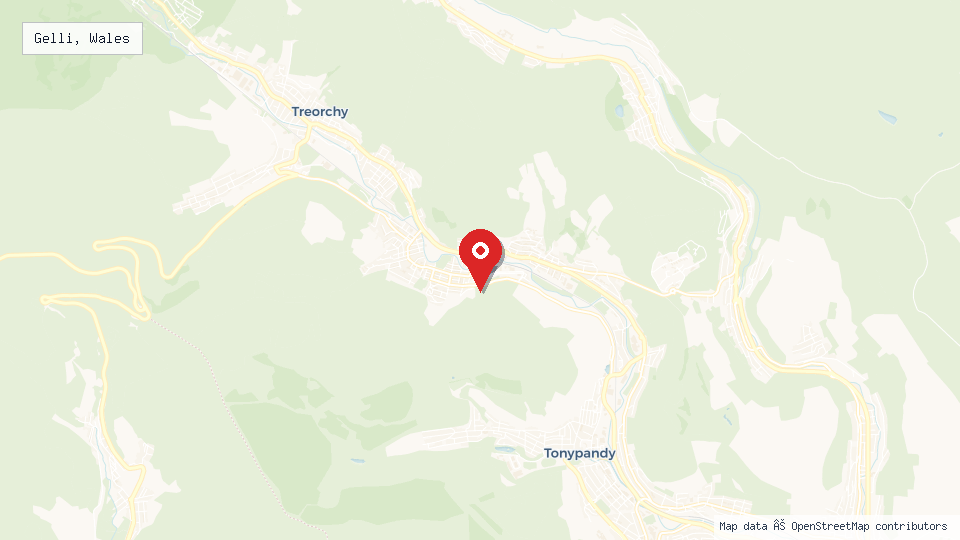 Street map of Gelli, Wales with location pin