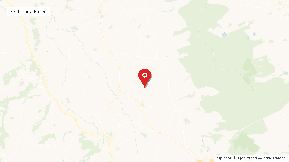 Street map of Gellifor, Wales with location pin