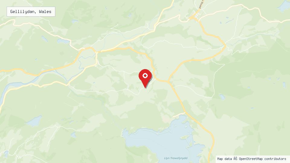 Street map of Gellilydan, Wales with location pin