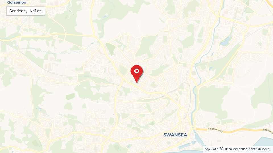 Street map of Gendros, Wales with location pin
