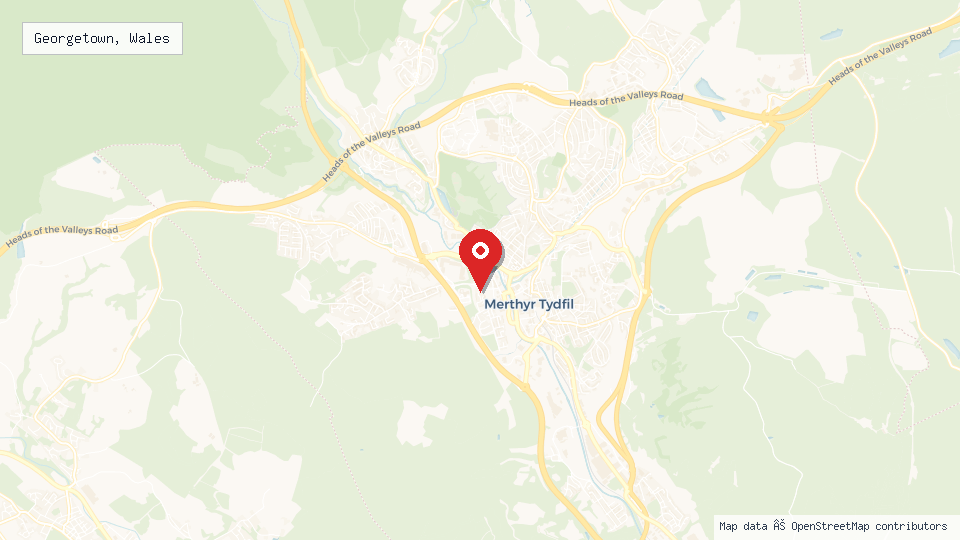 Street map of Georgetown, Wales with location pin