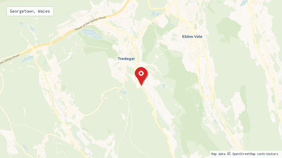 Street map of Georgetown, Wales with location pin
