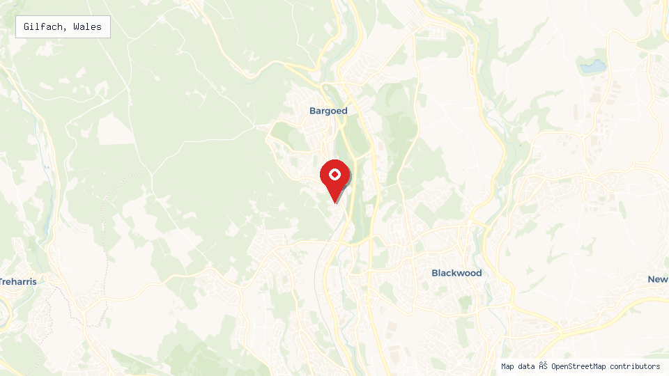 Street map of Gilfach, Wales with location pin