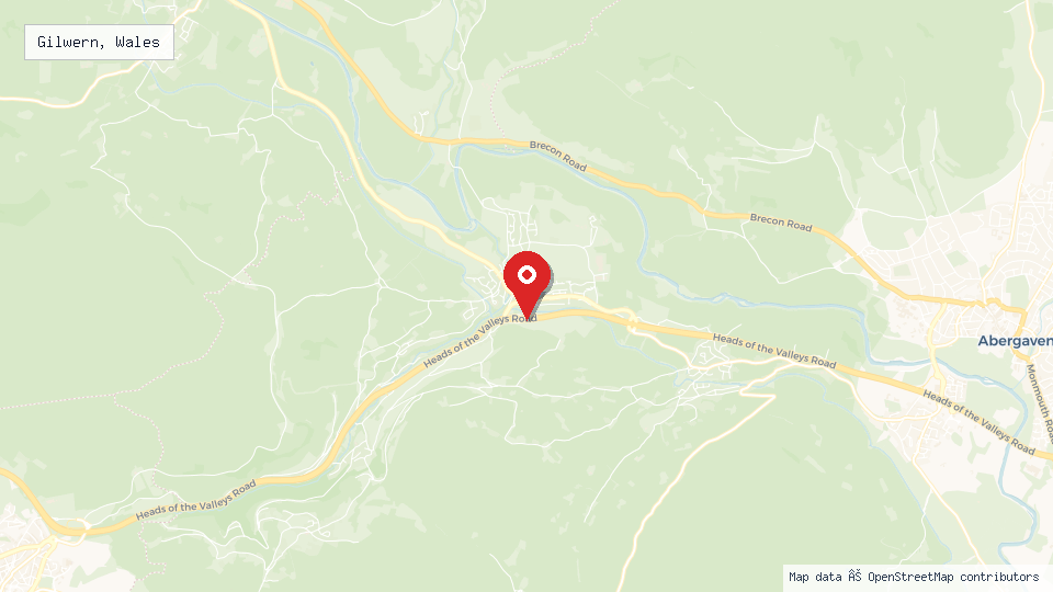 Street map of Gilwern, Wales with location pin