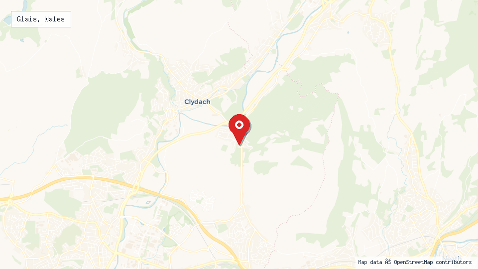 Street map of Glais, Wales with location pin