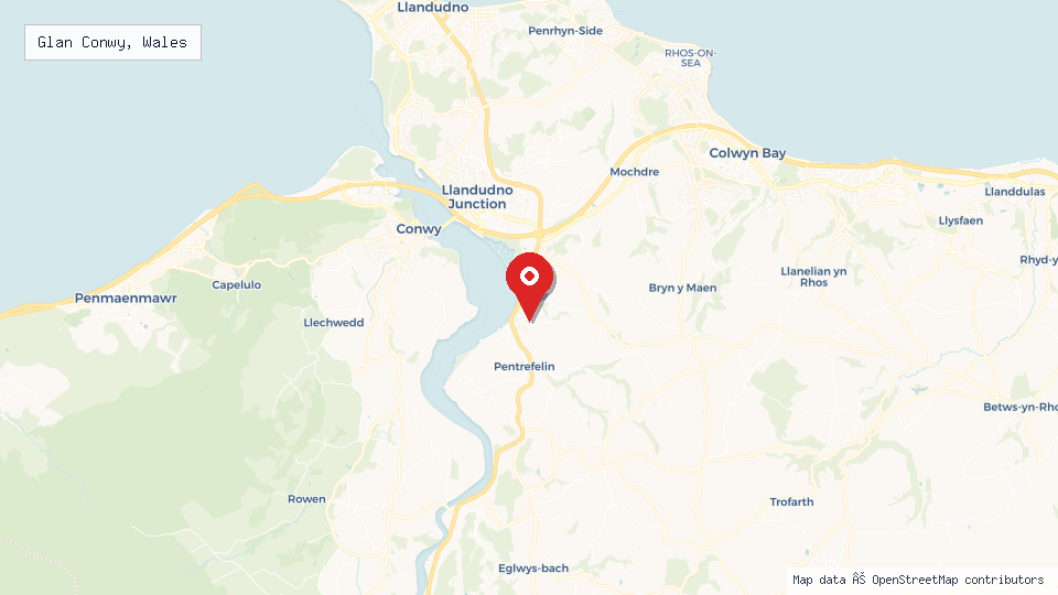 Street map of Glan Conwy, Wales with location pin