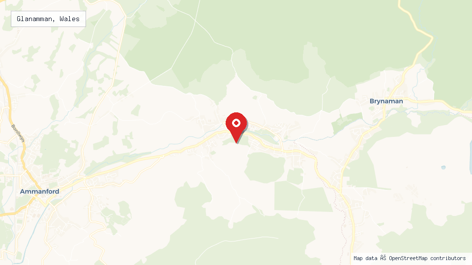 Street map of Glanamman, Wales with location pin