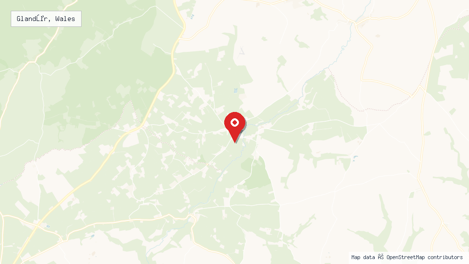 Street map of Glandŵr, Wales with location pin