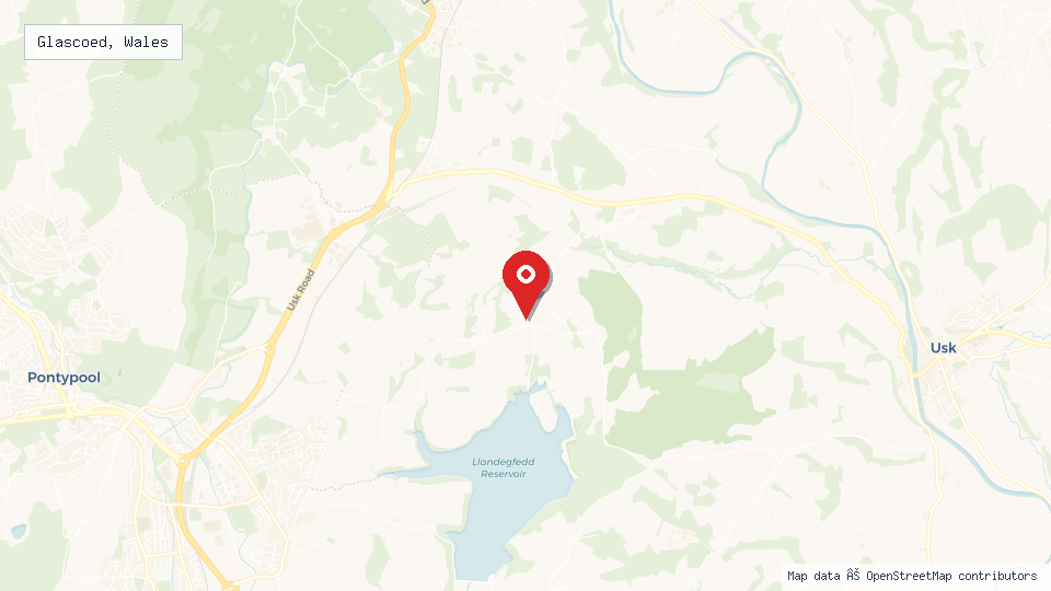 Street map of Glascoed, Wales with location pin