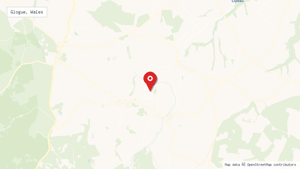 Street map of Glogue, Wales with location pin