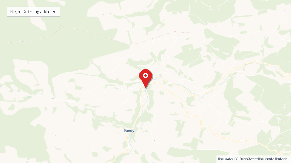 Street map of Glyn Ceiriog, Wales with location pin