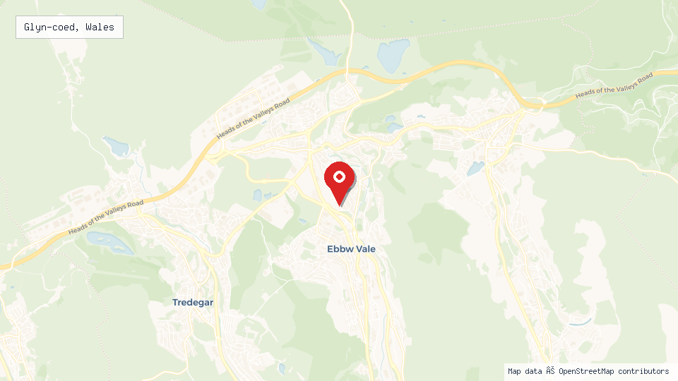 Street map of Glyn-coed, Wales with location pin