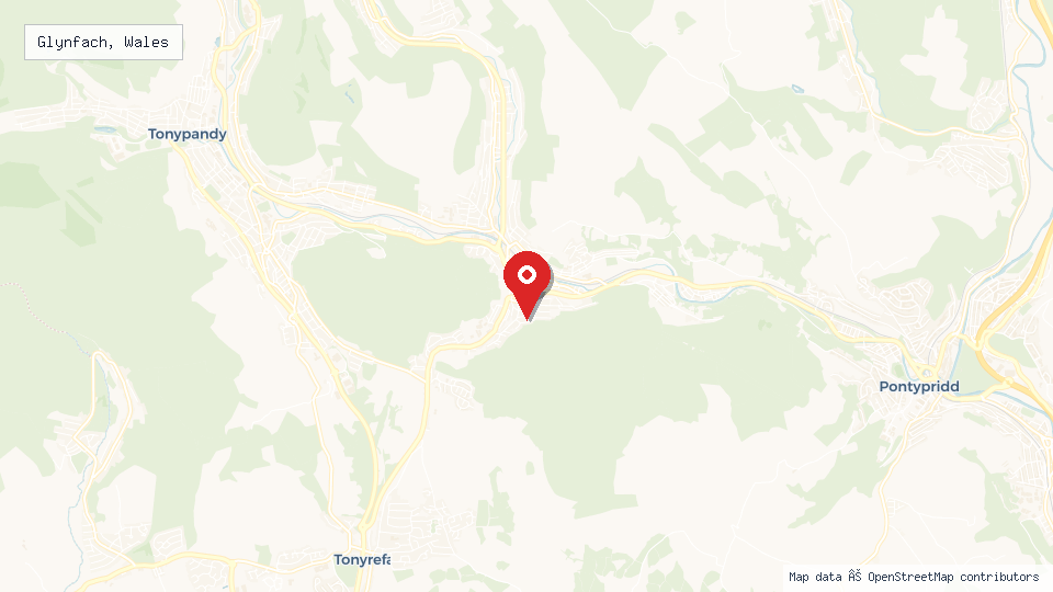 Street map of Glynfach, Wales with location pin