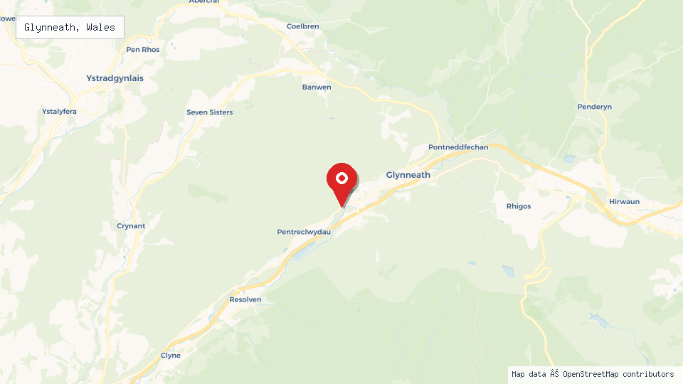 Street map of Glynneath, Wales with location pin