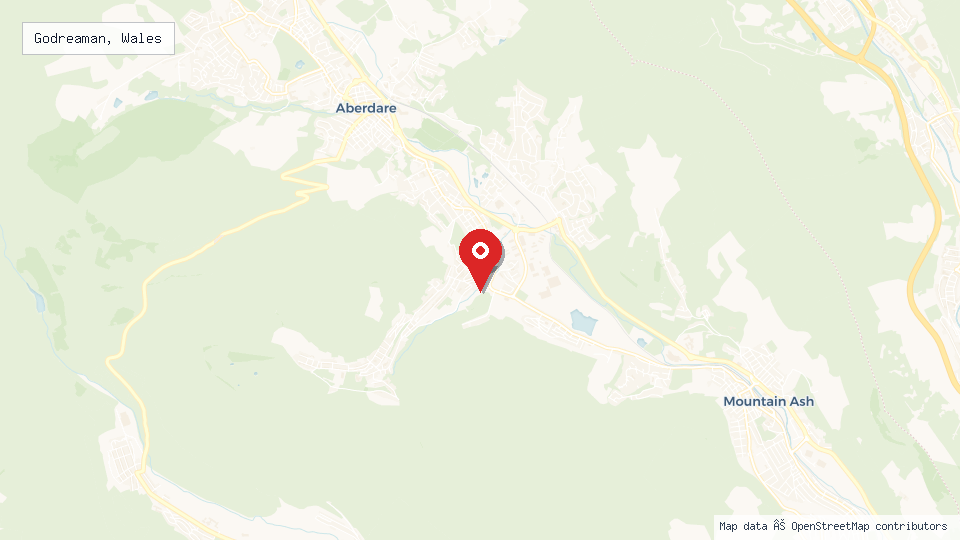 Street map of Godreaman, Wales with location pin
