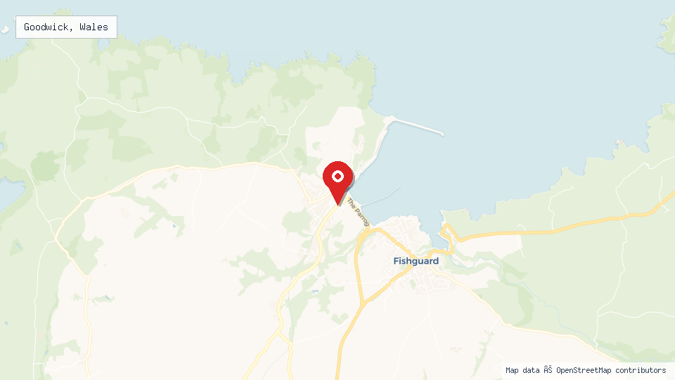 Street map of Goodwick, Wales with location pin
