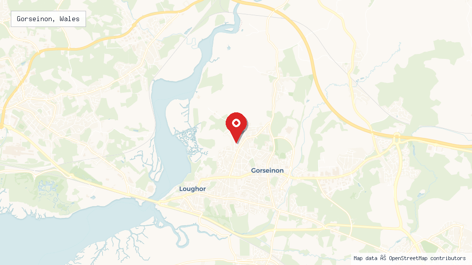Street map of Gorseinon, Wales with location pin