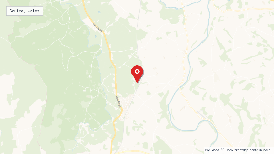Street map of Goytre, Wales with location pin