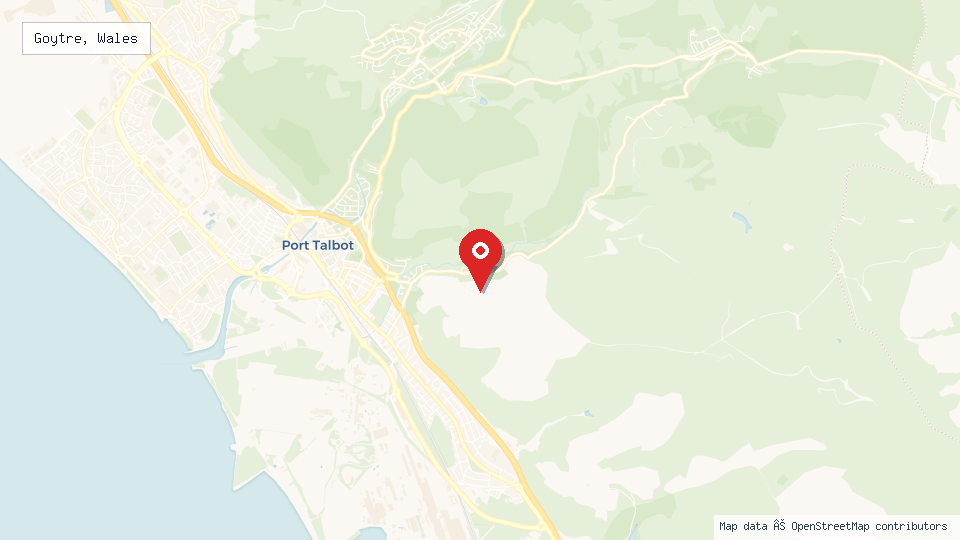 Street map of Goytre, Wales with location pin