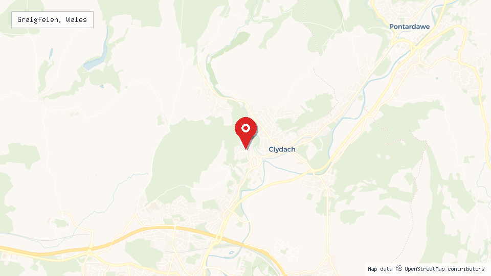 Street map of Graigfelen, Wales with location pin
