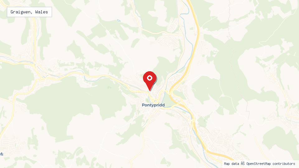 Street map of Graigwen, Wales with location pin