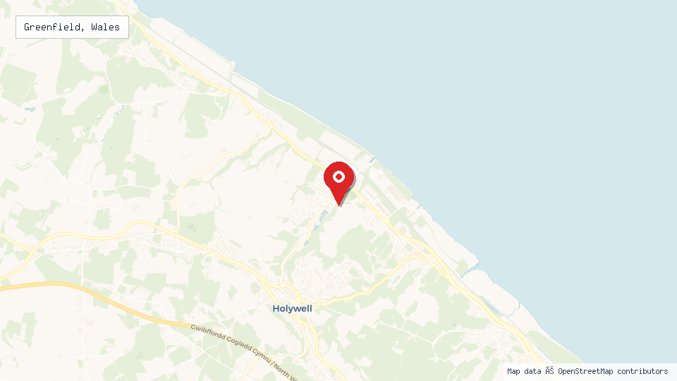 Street map of Greenfield, Wales with location pin