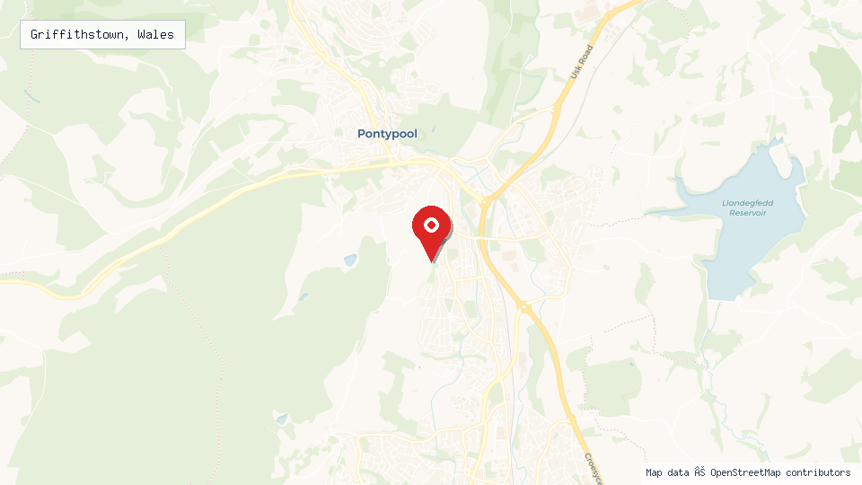 Street map of Griffithstown, Wales with location pin