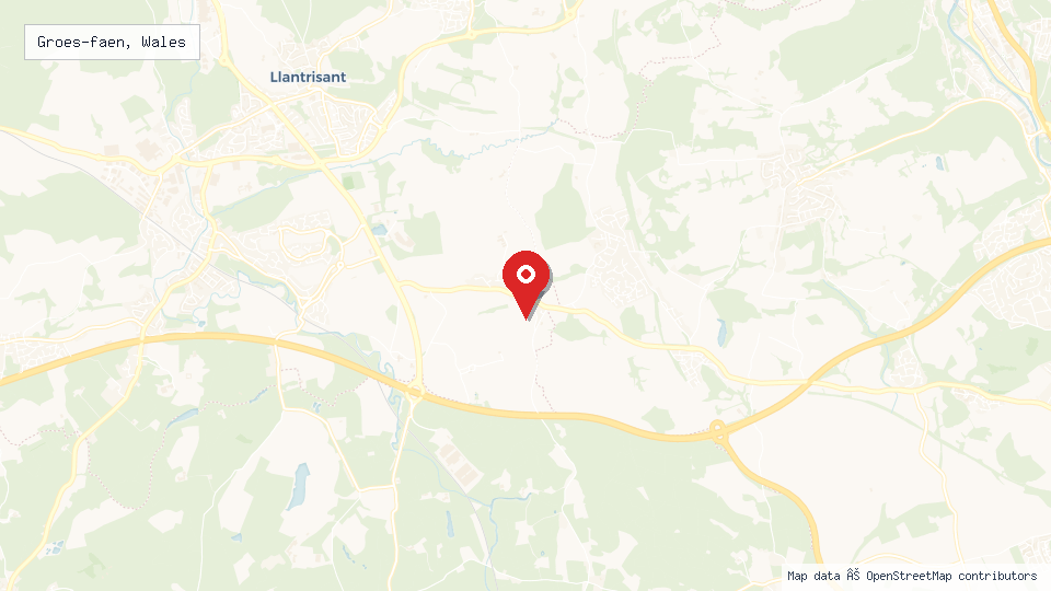 Street map of Groes-faen, Wales with location pin
