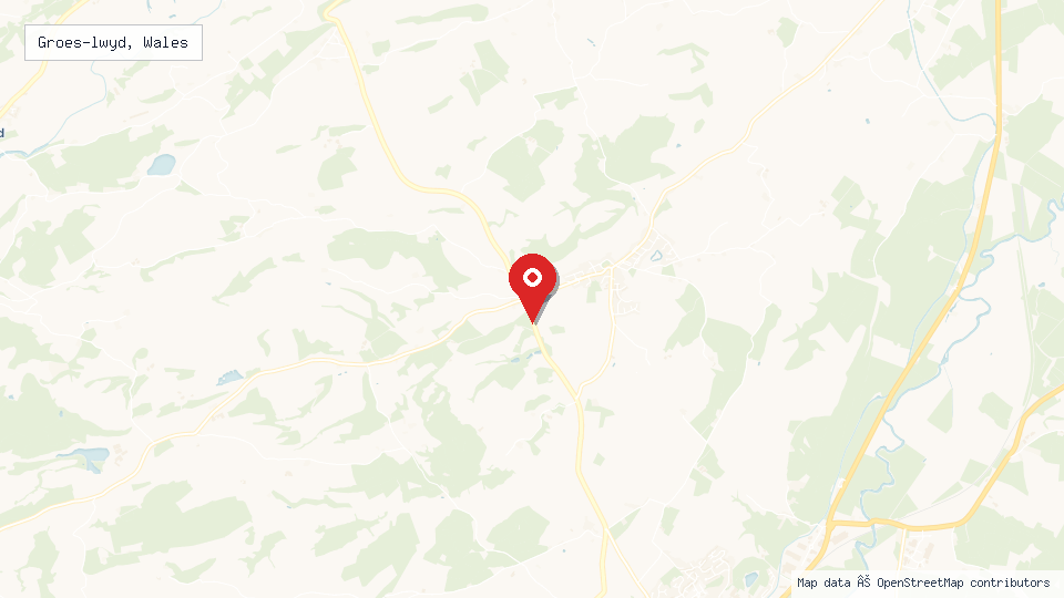 Street map of Groes-lwyd, Wales with location pin