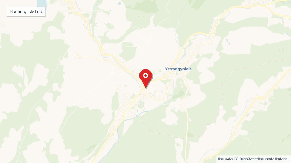 Street map of Gurnos, Wales with location pin