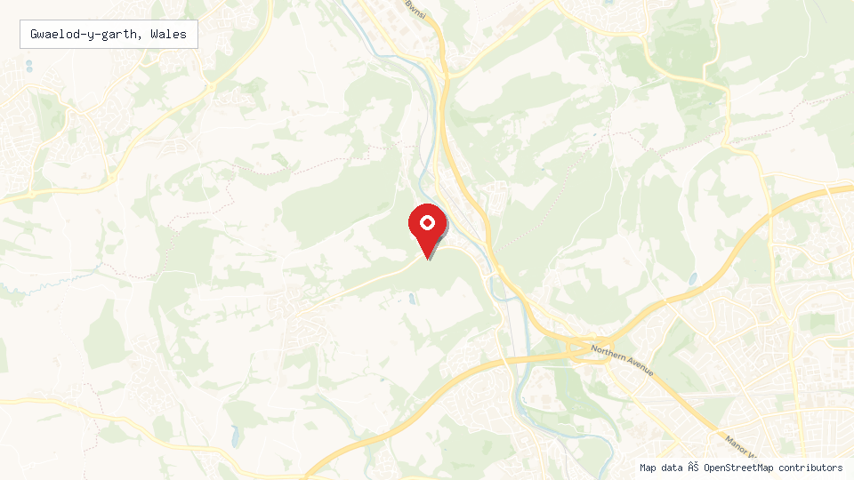 Street map of Gwaelod-y-garth, Wales with location pin