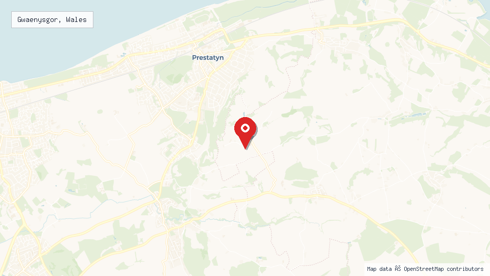 Street map of Gwaenysgor, Wales with location pin