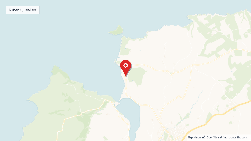 Street map of Gwbert, Wales with location pin