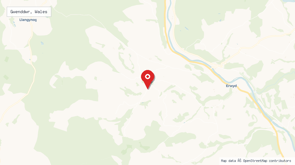 Street map of Gwenddwr, Wales with location pin